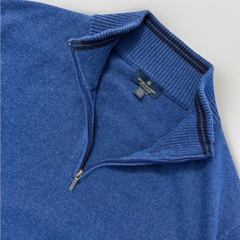 Brooks Brothers Cashmere Cotton Quarter Zip Sweater Men’s XXL Blue 1/4 Zip 2XL